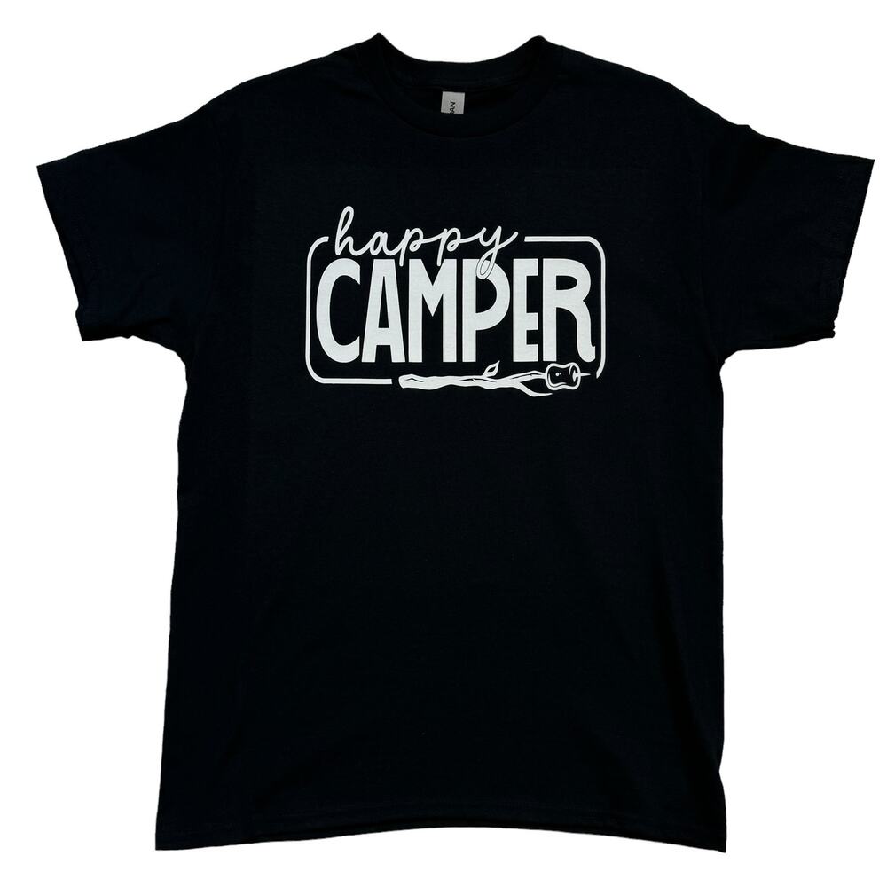 Happy Camper Women’s Medium Black T-Shirt Short Sleeve Crew Neck - Picture 2 of 6